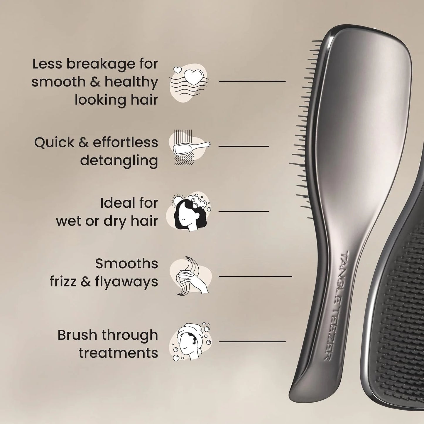 Tangle Teezer Chrome Detangler Mini Hair Brush, Straight to Curly, Pink