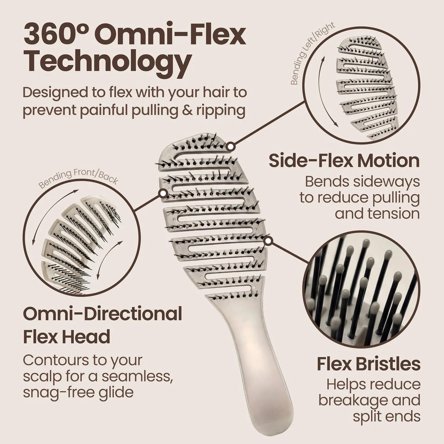 Earth & I Pain-Free Flex Detangler: Wet/Dry Curly Hair Brush, Teal Blue
