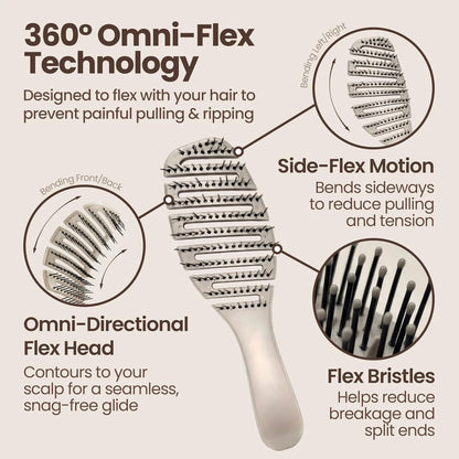 Earth & I Pain-Free Flex Detangler: Wet/Dry Curly Hair Brush, Teal Blue