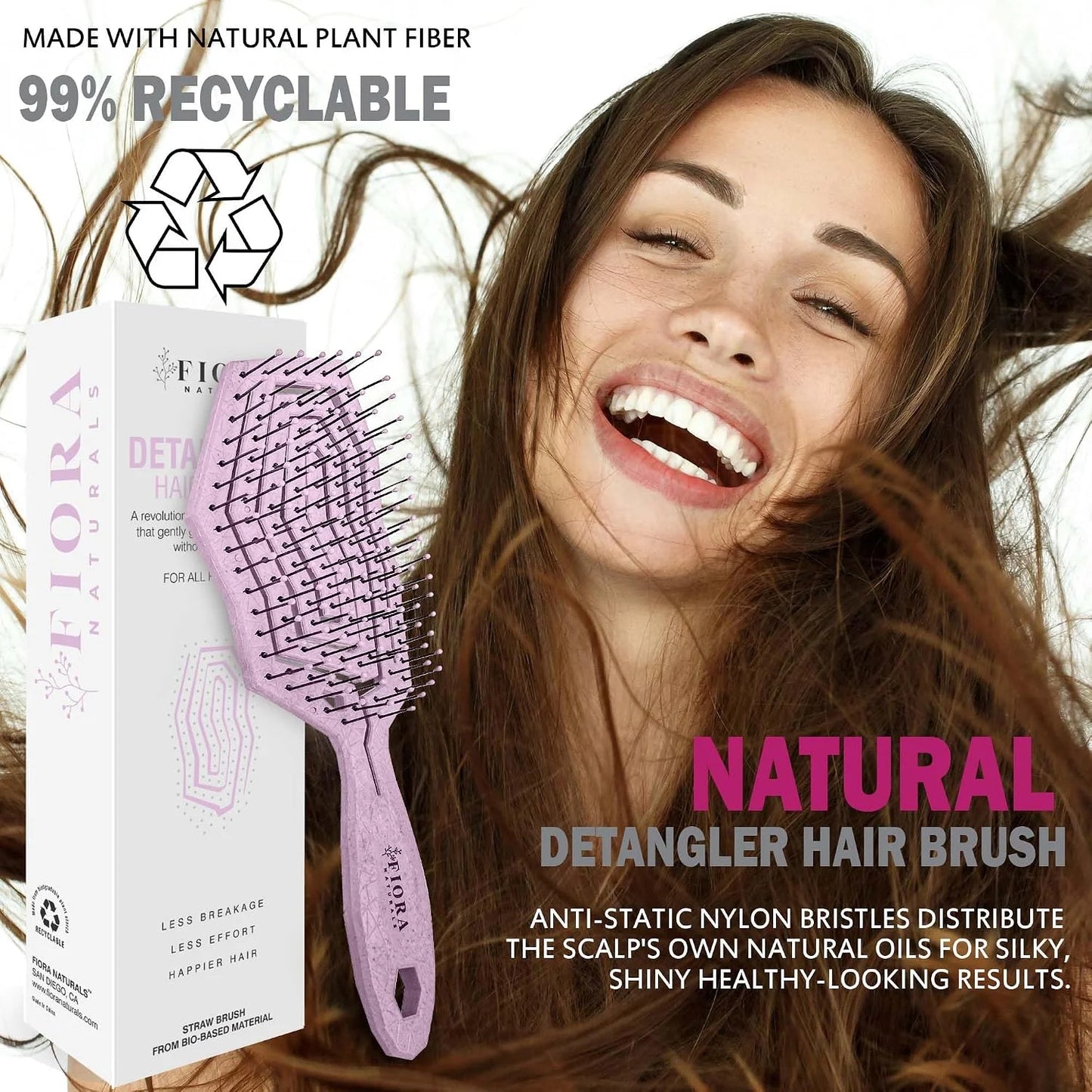 Fiora Naturals Detangling Hair Brush for Women, Detangler Hair Brush, Pink