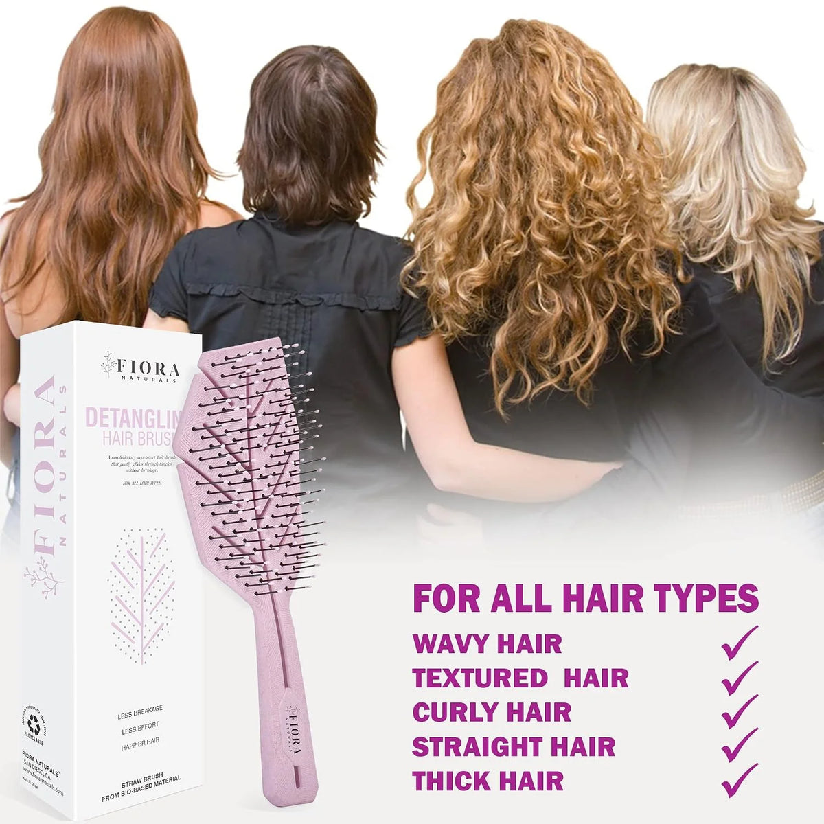 Fiora Naturals Detangling Hair Brush for Women, Detangler Hair Brush, Pink