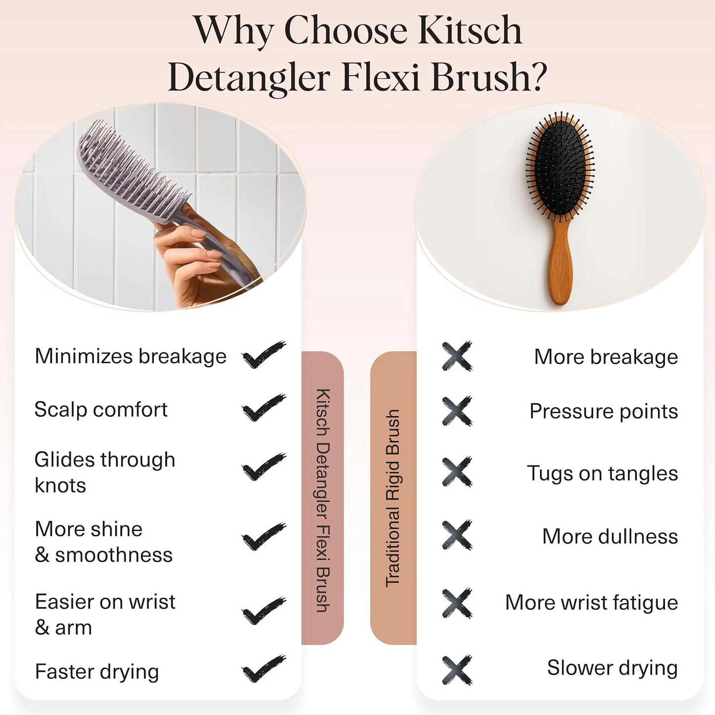Kitsch Flexi Flow Detangler Brush, Hair Brushes For Women - Terracotta