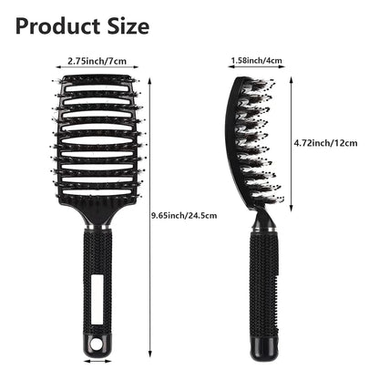 2 PACK Boar Bristle Hair Brush No Pull Curved Vented Hair Brushes Detangler Brush Fast Blow Drying Hair Brush for Kids Men Women Wet Dry Long Thin Thick Curly Tangled Hair (pink+green)