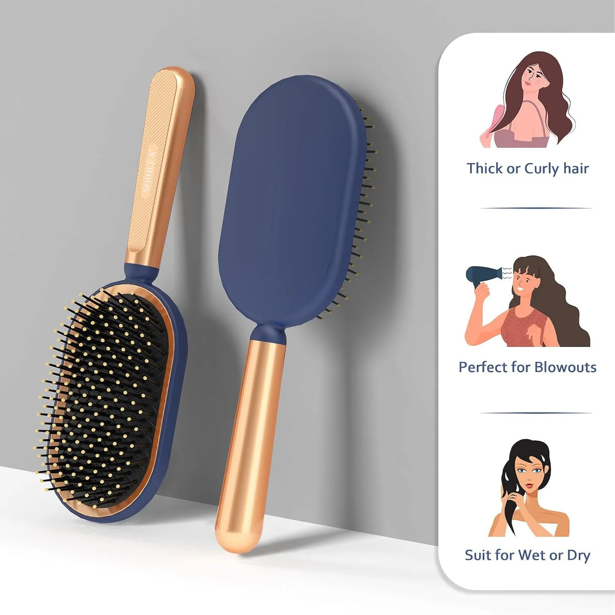 SHINLEA Detangling Brush for Curly Hair, Paddle Detangler Brush for Blow Drying, Wet Dry Hair Brush for Thick Wavy Fine Hair, Soft Nylon Bristle Hairbrush for Women Men Kids