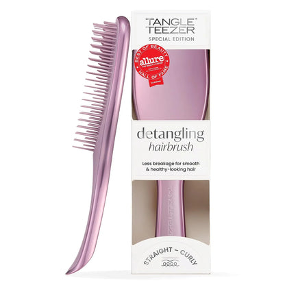 Tangle Teezer Chrome Detangler Mini Hair Brush, Straight to Curly, Pink