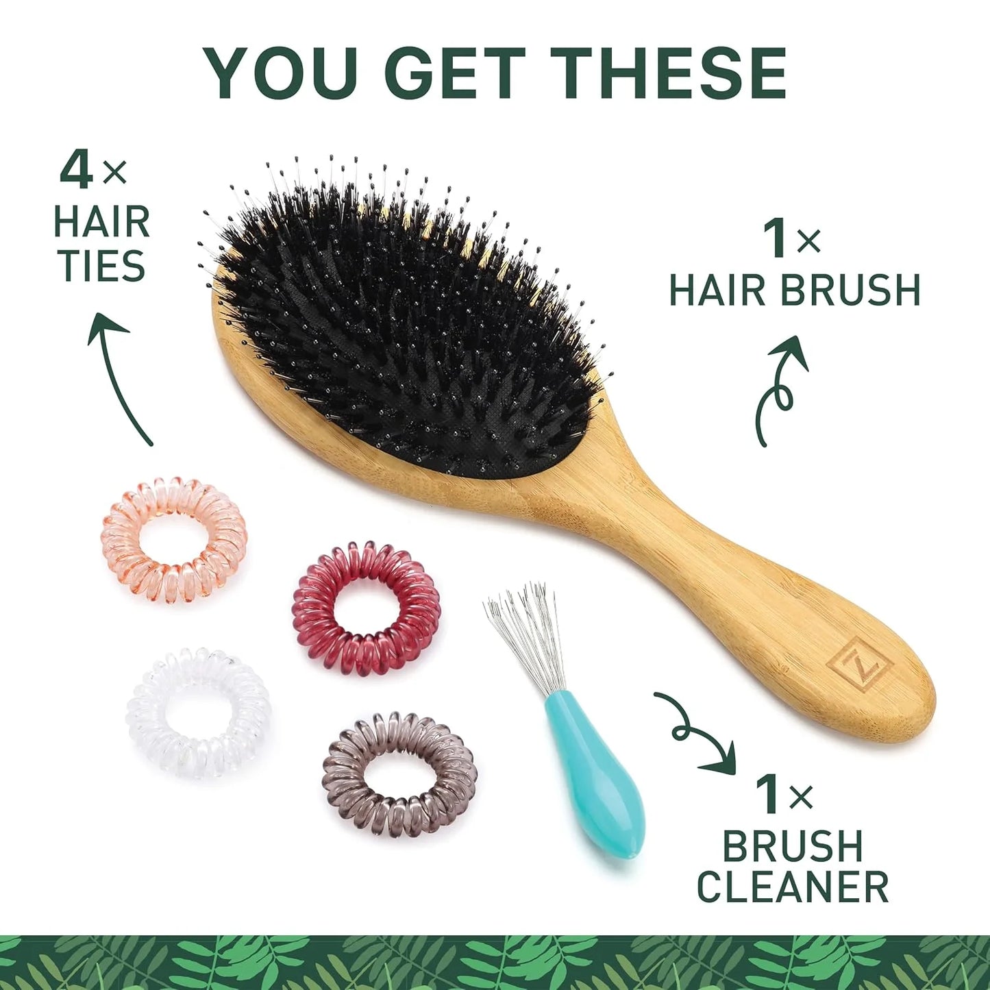 Natural Boar Bristle Hair Brush for Women, Men, Kids; Dry and Wet Detangling Hair Brush Gently Enhances Shine, Smooths Frizz and Prevents Breakage in Fine and Straight, Thick and Curly Hair (paddle)