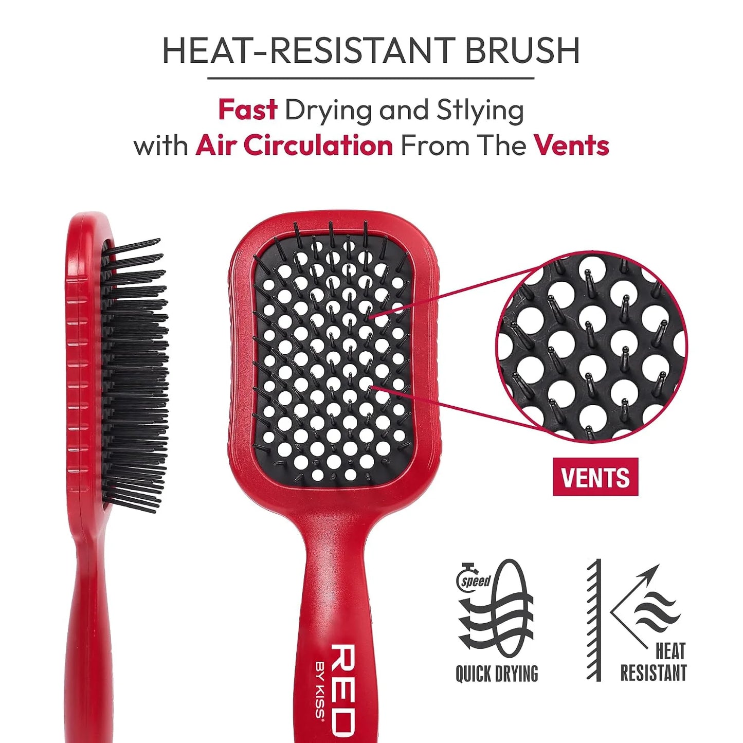 RED by Kiss Dry Vent Heat-Resistant Hair Brush, Detangling Fast Blow Drying for Wet Dry Curly Thick Straight Hair, Vented Detangler for Women Men Children Kids (Yellow)
