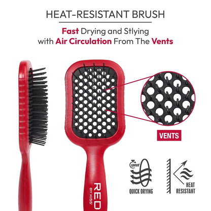 RED by Kiss Dry Vent Heat-Resistant Hair Brush, Detangling Fast Blow Drying for Wet Dry Curly Thick Straight Hair, Vented Detangler for Women Men Children Kids (Yellow)