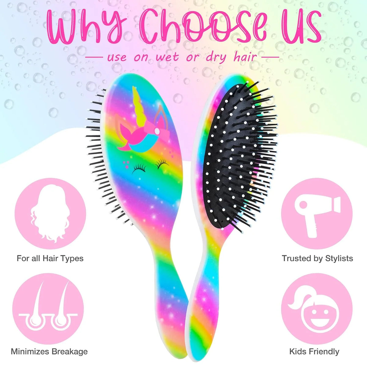 Girls Detangling Brush for Curly, Wet/Dry, and Thick Hair - Pain-Free Mermaid Tail Design for Kids and Women