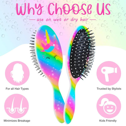 Girls Detangling Brush for Curly, Wet/Dry, and Thick Hair - Pain-Free Mermaid Tail Design for Kids and Women