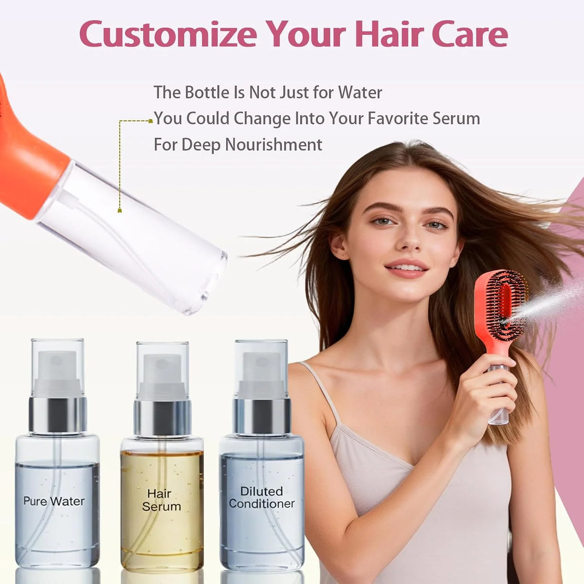 Hair Brush with Water Spray - 2-in-1 Detangler Brush for Frizz Control