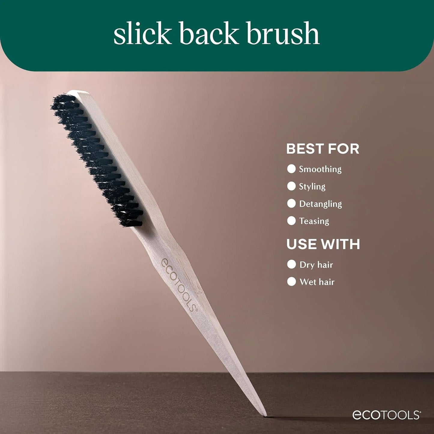 EcoTools Slick Back Hairbrush, Small Brush for Ponytail or Bun, 1 Count