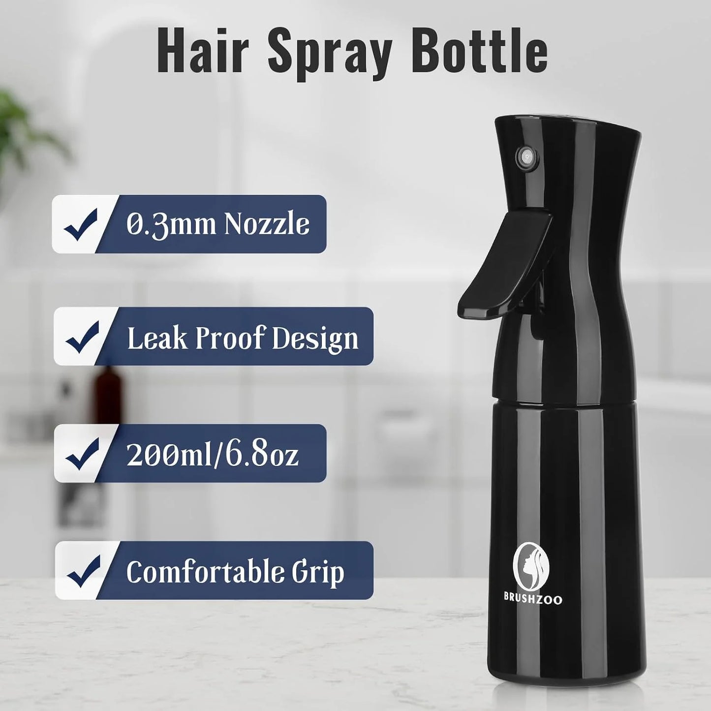 BRUSHZOO Detangling Brush with Hair Spray Bottle, Wide Tooth Comb for Women, Men, and Kids - 9 Row Brush with Detangler for Natural 3/4abc Curly Hair