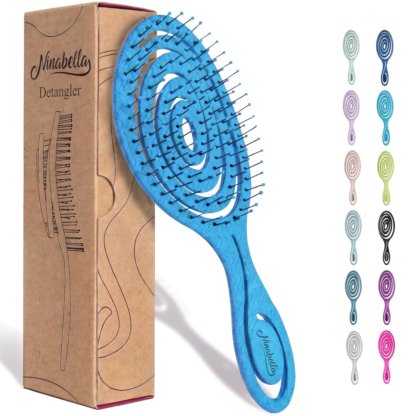 Ninabella Detangler Brush - No Tangle Hair Brush for Women, Fine, Thick and Long Hair - Hairbrush for Wet and Dry Hair, Gentle on the Scalp - Light Blue
