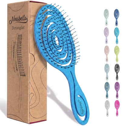 Ninabella Detangler Brush - No Tangle Hair Brush for Women, Fine, Thick and Long Hair - Hairbrush for Wet and Dry Hair, Gentle on the Scalp - Light Blue