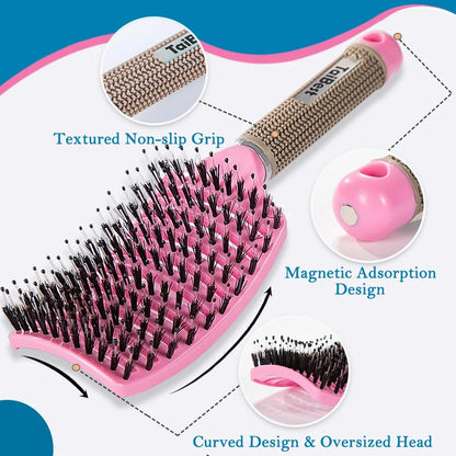 Boar Bristle Hair Brush Set – Wet/Dry Detangler for All Hair Types