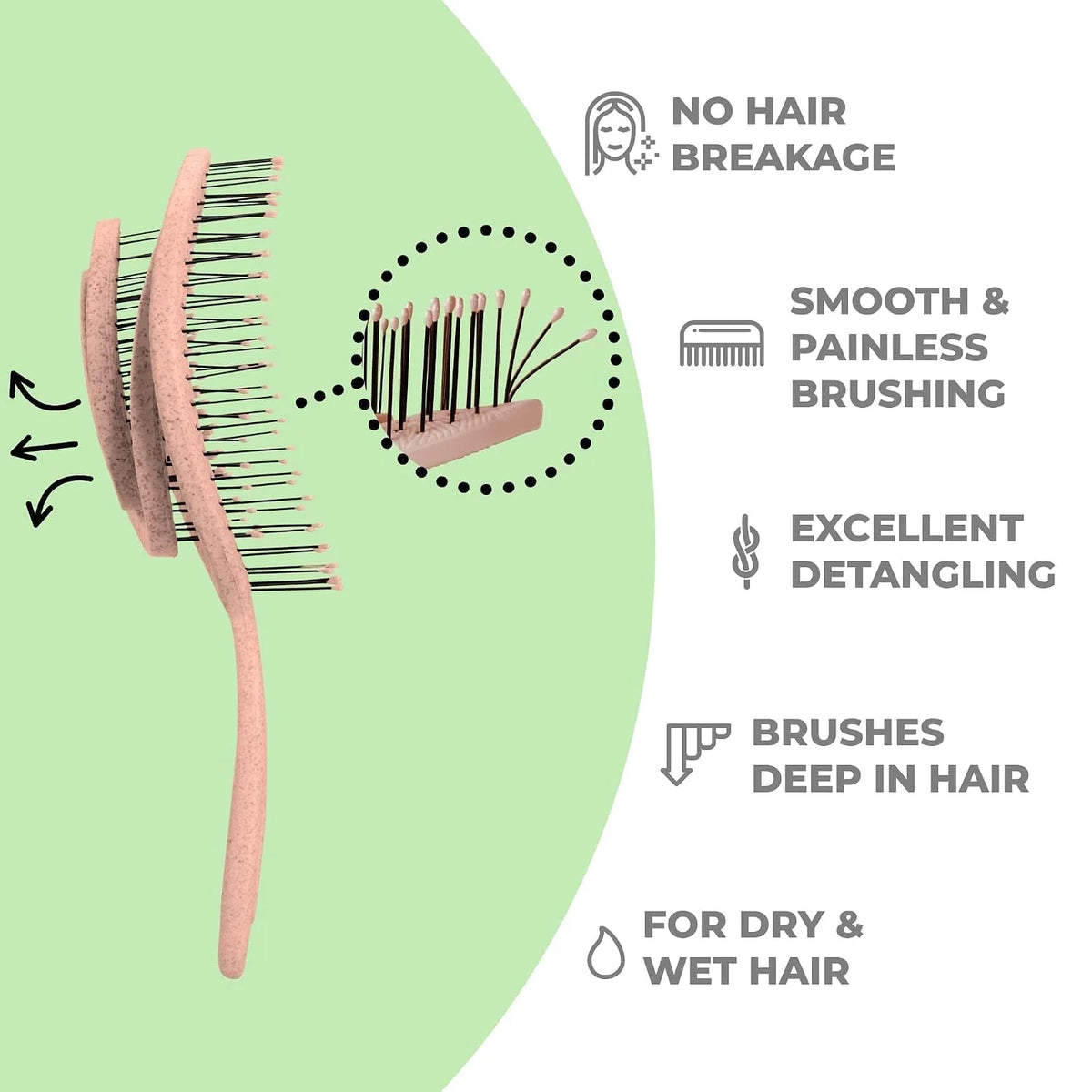 Ninabella Detangler Brush - No Tangle Hair Brush for Women, Fine, Thick and Long Hair - Hairbrush for Wet and Dry Hair, Gentle on the Scalp - Light Blue