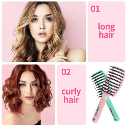 2 Pack Detangling Brush Getting Knots Out without Pain Adds Shine and Makes Hair Smooth,Detangler Boar Bristle Hair Brush for Adult & Kids Wet or Dry Hair(Green&Pink)