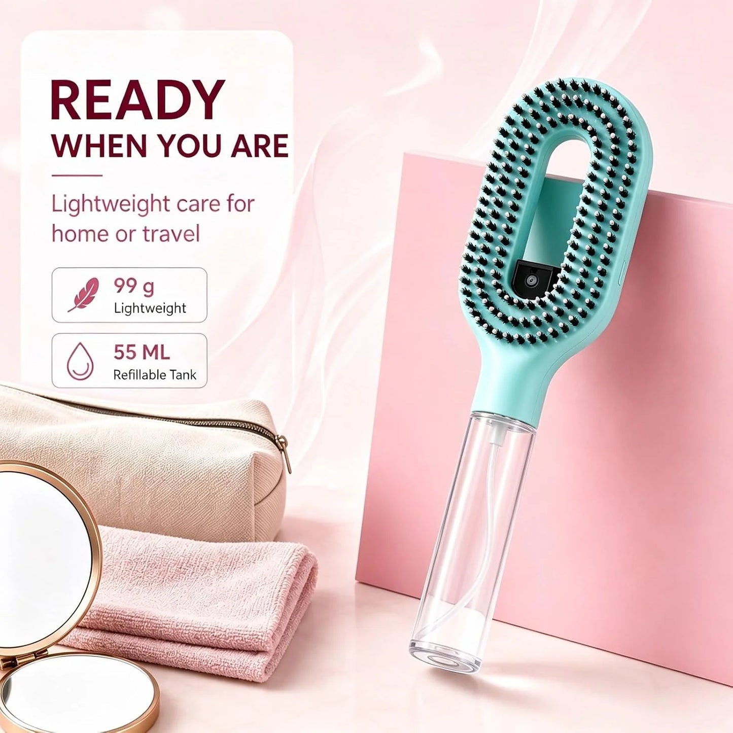 2-in-1 Hair Brush with Water Spray Mister, Fine Mist Spray Brush for Hair Detangling Wet & Dry, Liquid Spraying Hairbrush for Curly Thick Hair & Kids (Sky Blue)