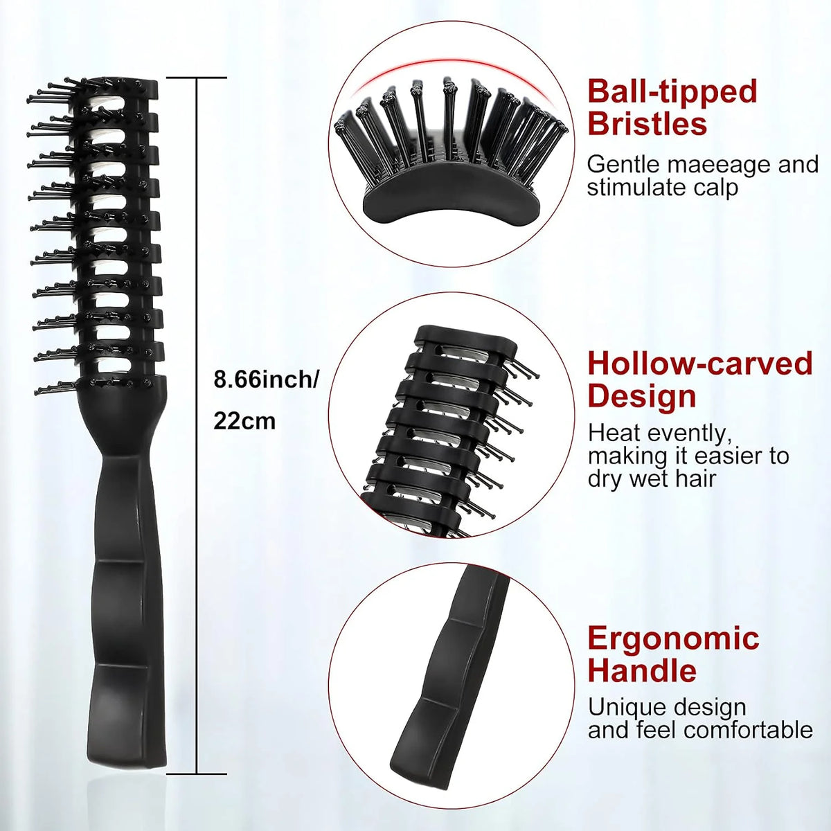 Patelai 3 Pcs Vent Hair Brush for Women Detangling Anti Static,Black