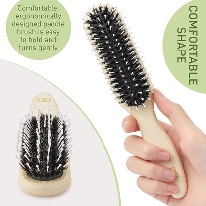Natural Boar Bristle Hair Brush for Women, Men, Kids; Dry and Wet Detangling Hair Brush Gently Enhances Shine, Smooths Frizz and Prevents Breakage in Fine and Straight, Thick and Curly Hair (oval)