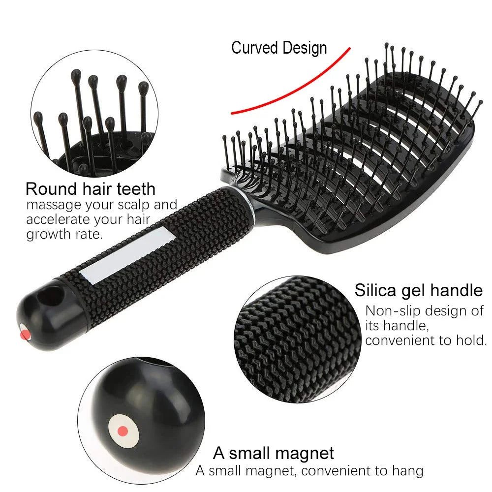 Vent Blow Dryer Hair Brush, Women Thick Long Curly Paddle Detangling Massage Brush, Fast Drying Straight Volume Comb, Curved Anti Static Styling Tool for Wet/Dry Hair