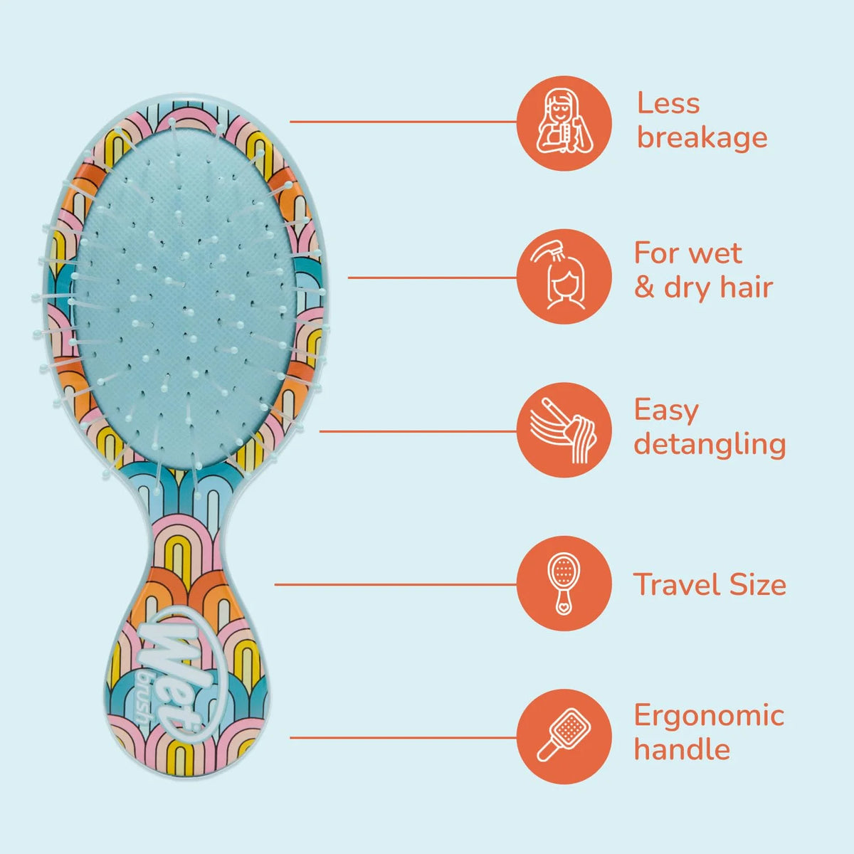 Wet Brush Mini Detangler Hair Brush, Rays (Sun Days), Detangling Travel Hairbrush, Ultra-Soft IntelliFlex Bristles Glide Through Tangles with Ease, Pain-Free, All Hair Types
