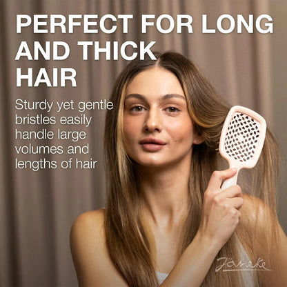 Janeke J-Brush Detangling Comb for Curly and Wavy Hair – Wide Tooth J-Shape Brush for Wet and Dry Use – Anti-Frizz, Lightweight and Gentle on Scalp – Made in Italy Professional Styling Tool (Black)