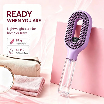 2-in-1 Hair Brush with Water Spray Mister, Fine Mist Spray Brush for Hair Detangling Wet & Dry, Liquid Spraying Hairbrush for Curly Thick Hair & Kids (Sky Blue)