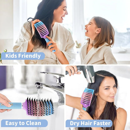 HIPPIH Boar Bristle Hair Brush Set of 2, Detangling Smoothing for Wet & Dry