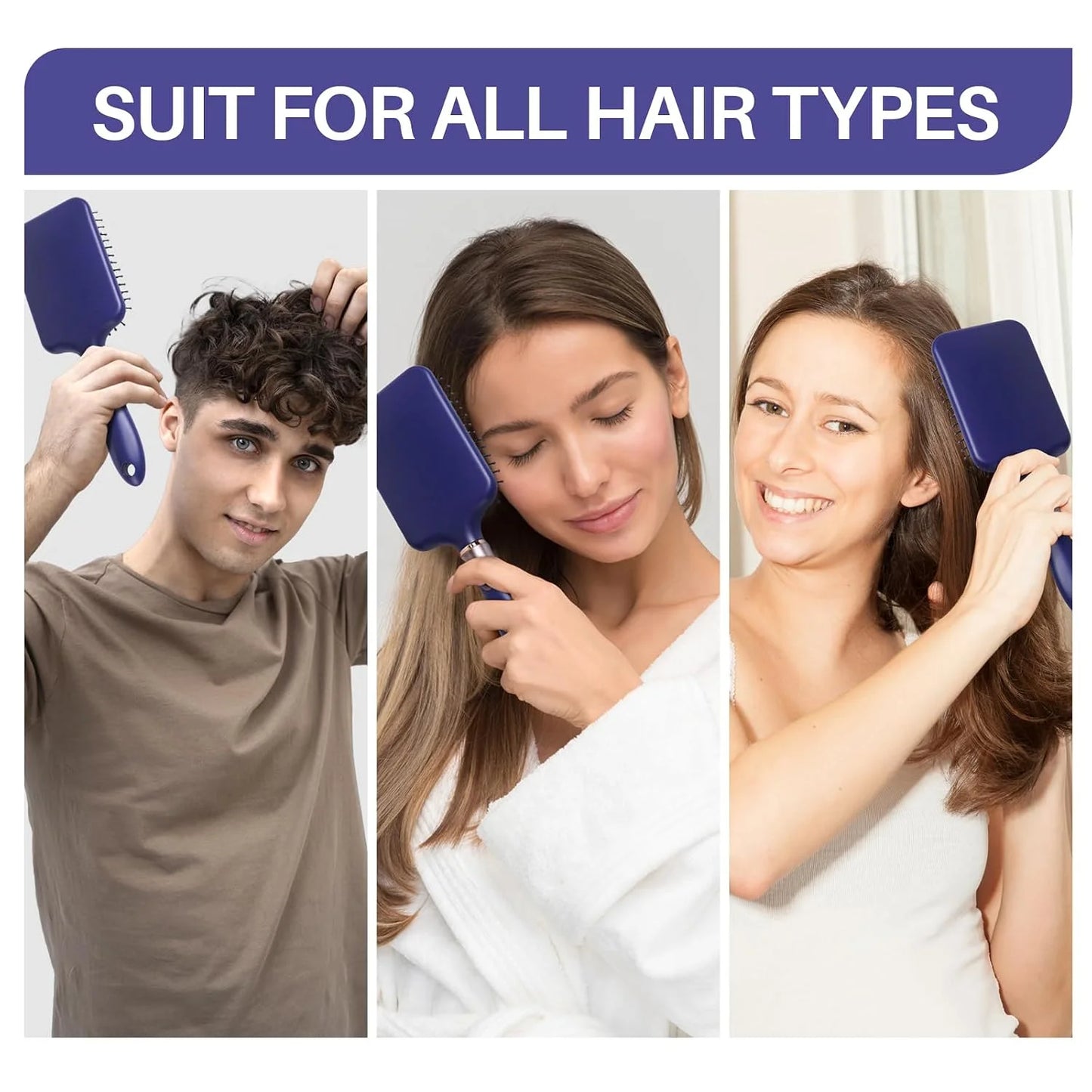 Purple Square Paddle Hair Brush for Women Men's Thin,Short,Thick,Long Hair