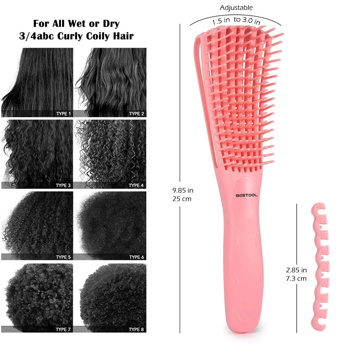 BESTOOL Detangling Brush for Natural Hair, Detangler for 3/4abc Curly, Coily, Kinky Hair, Detangle Wet/Dry Easily with No Pain (Purple)