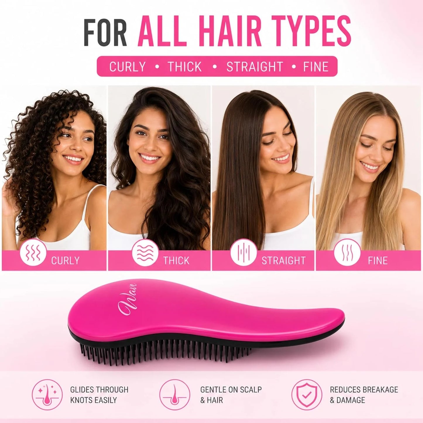 G.B.S Wave Detangling 3-in-1 Hair Brush Set (Pink)