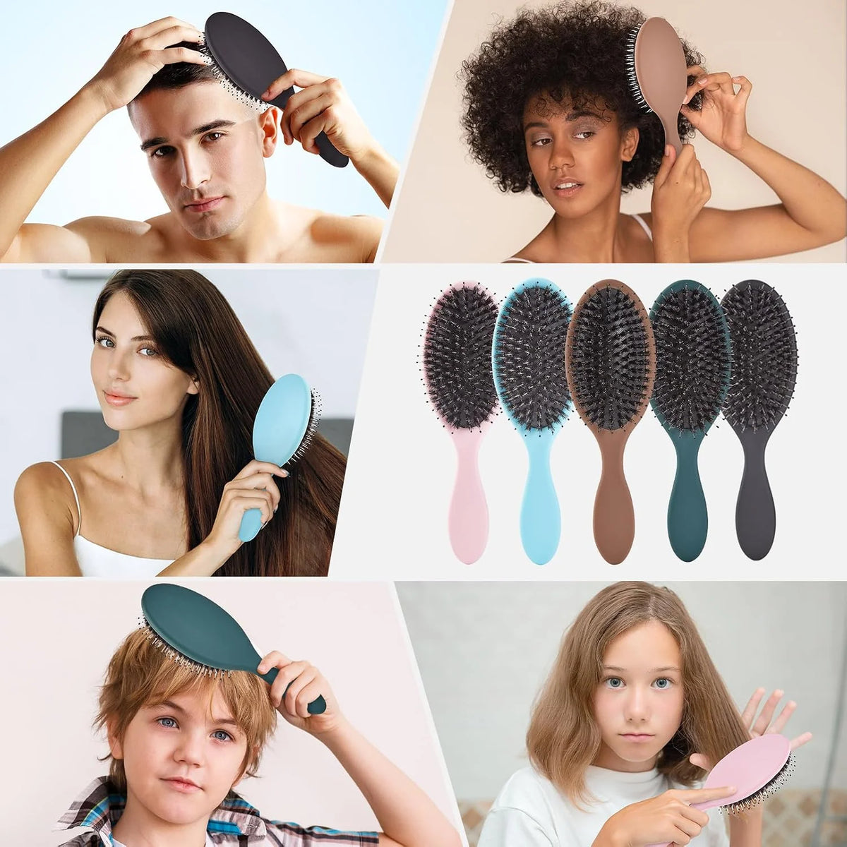 Boar Bristles Hair Brush for Women and Men, Detangling Hair Brush for Smoothing Massage Add Shine, Nylon&Boar Bristles Detangler brush for Hair Healthy (1 Pack-MintGreen)