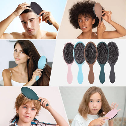 Boar Bristles Hair Brush for Women and Men, Detangling Hair Brush for Smoothing Massage Add Shine, Nylon&Boar Bristles Detangler brush for Hair Healthy (1 Pack-MintGreen)