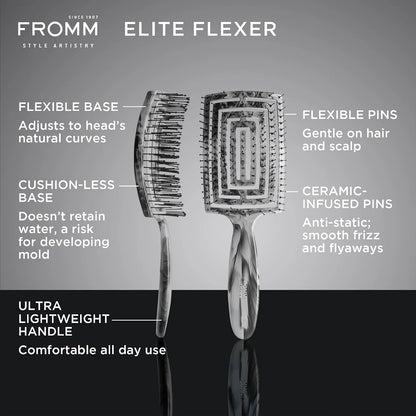 Fromm Professional Elite Flexer Ceramic x Ionic Wet & Dry Detangling Vent Brush | Gentle Hair Detangler & Massage Brush Smooths Frizz & Flyaways, Glides Through Medium to Thick Hair, Easy to Clean