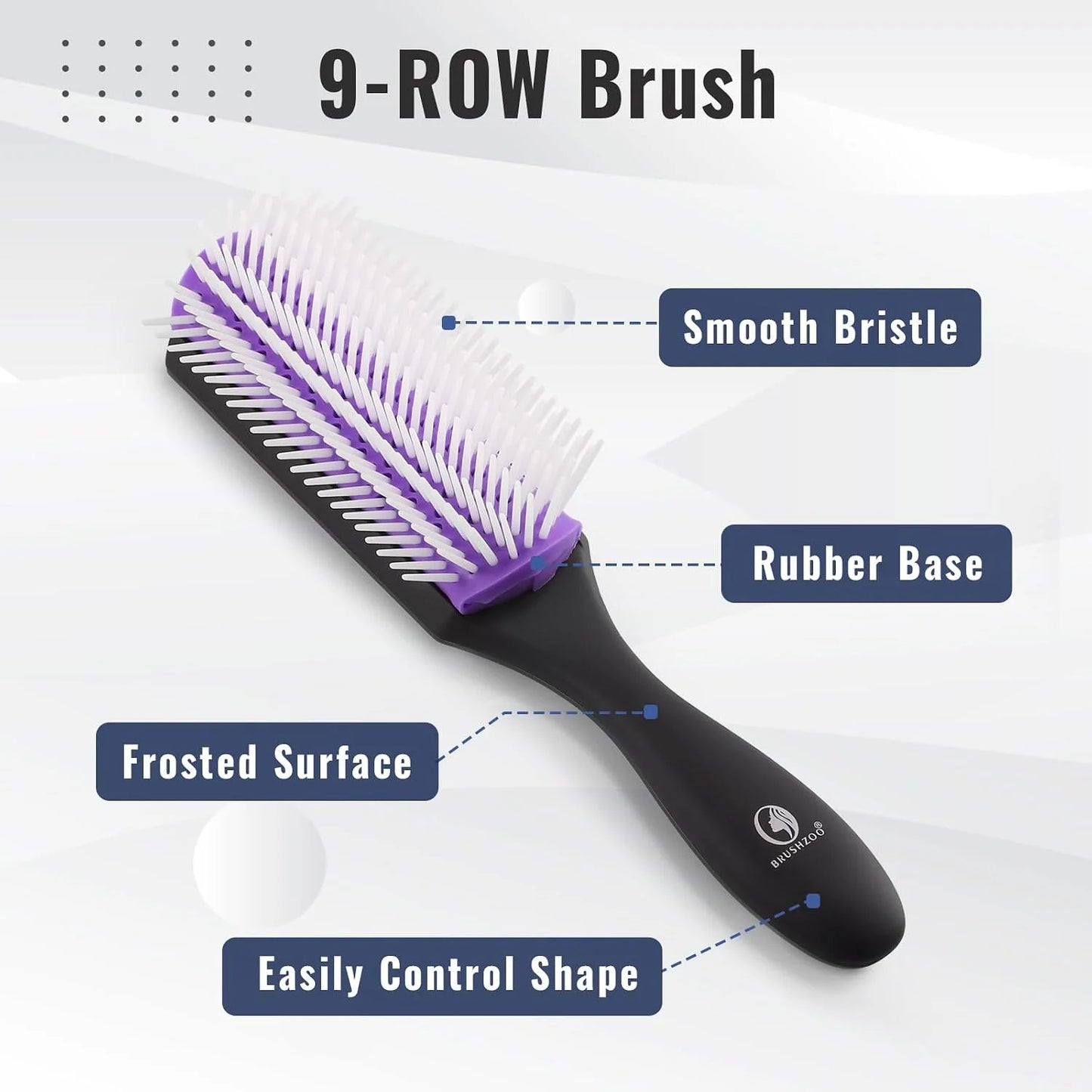 BRUSHZOO Detangling Brush with Hair Spray Bottle, Wide Tooth Comb for Women, Men, and Kids - 9 Row Brush with Detangler for Natural 3/4abc Curly Hair