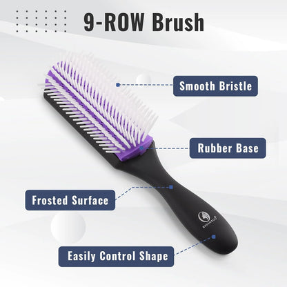 BRUSHZOO Detangling Brush with Hair Spray Bottle, Wide Tooth Comb for Women, Men, and Kids - 9 Row Brush with Detangler for Natural 3/4abc Curly Hair