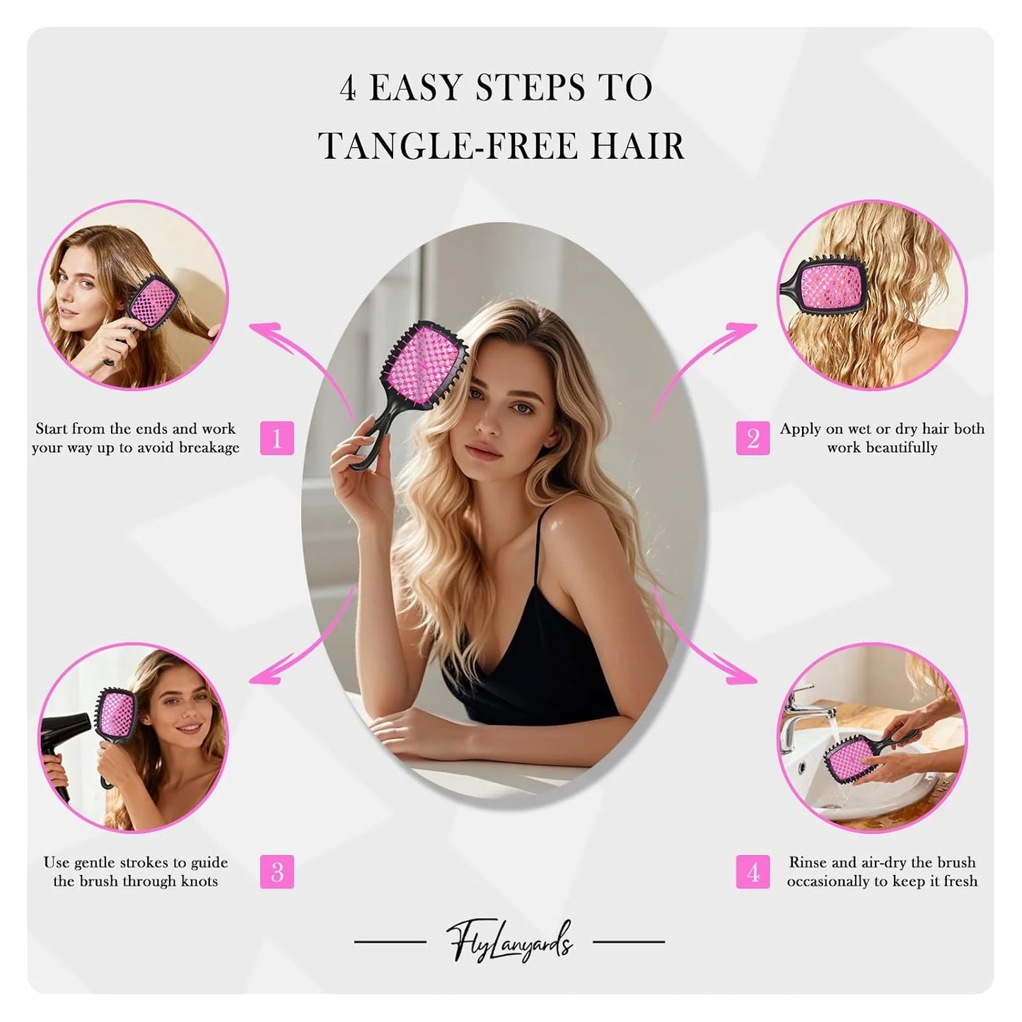 2-Pack Vented Detangling Hair Brush for Wet and Dry Hair, Pink and Purple