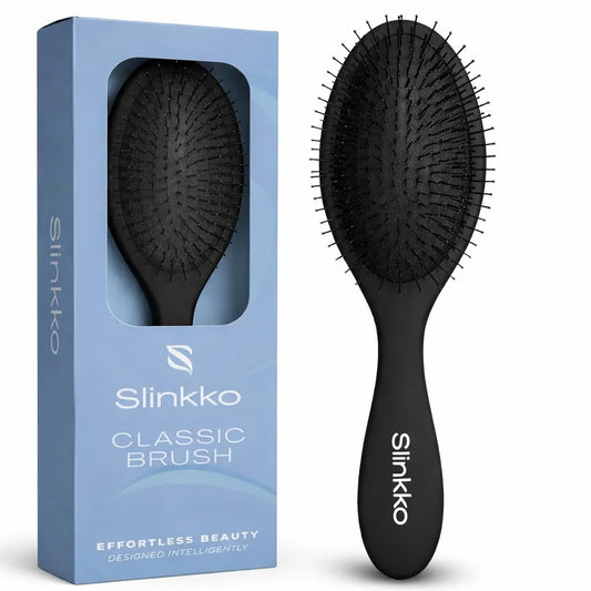Detangling Hair Brush for Curly, Thick & Wavy Hair, Wet & Dry Hairbrush with Flexible Nylon Bristles and Cushion Pad, Gentle Scalp Brush for Women, Men & Kids, Matte Black
