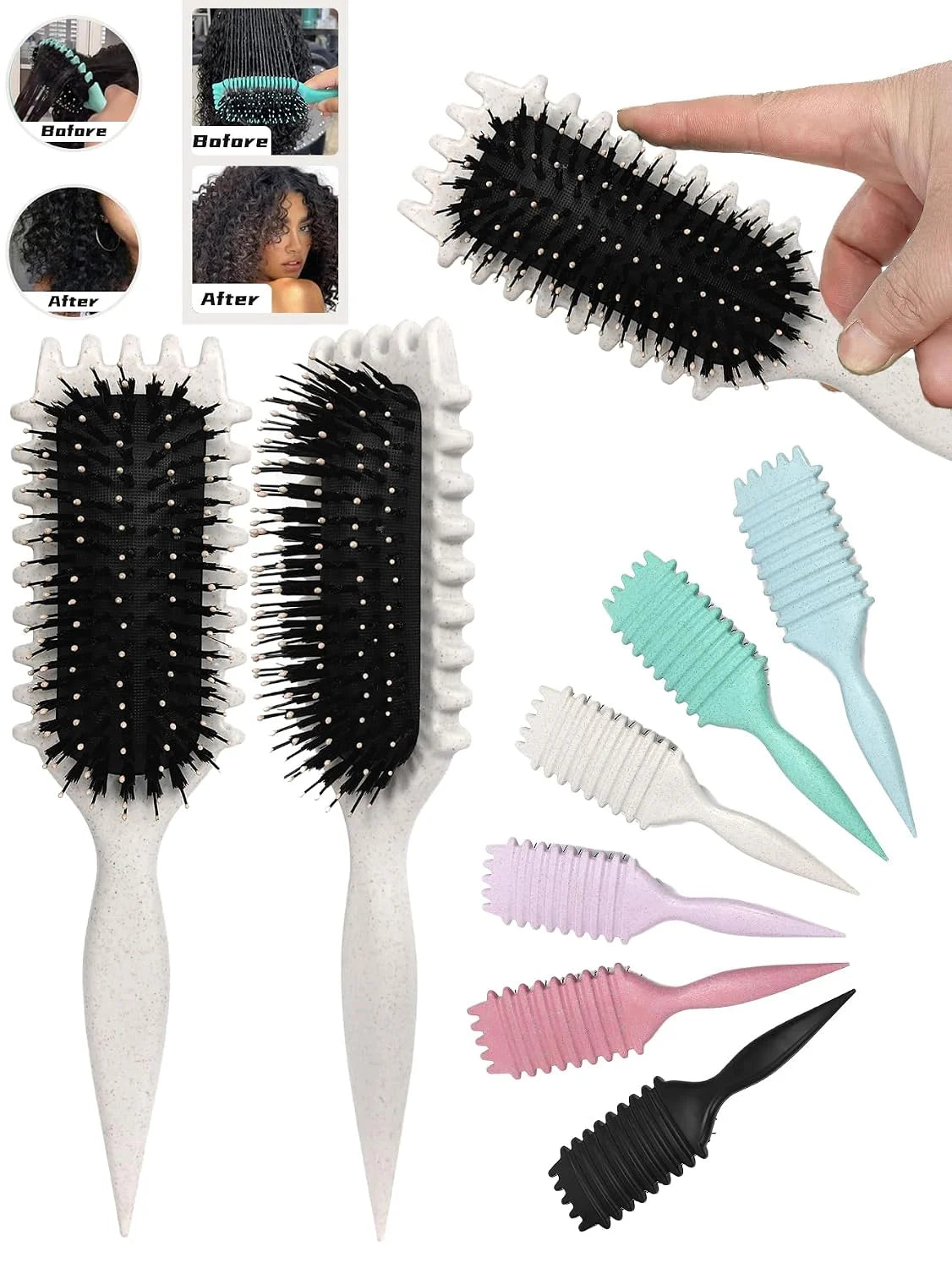Blue Curl Defining Brush for Curly Hair – Detangling & Styling Brush for Women & Men, Defines 2A to 4C Curls, Reduces Frizz, Perfect for Wet & Dry Hair (Blue)