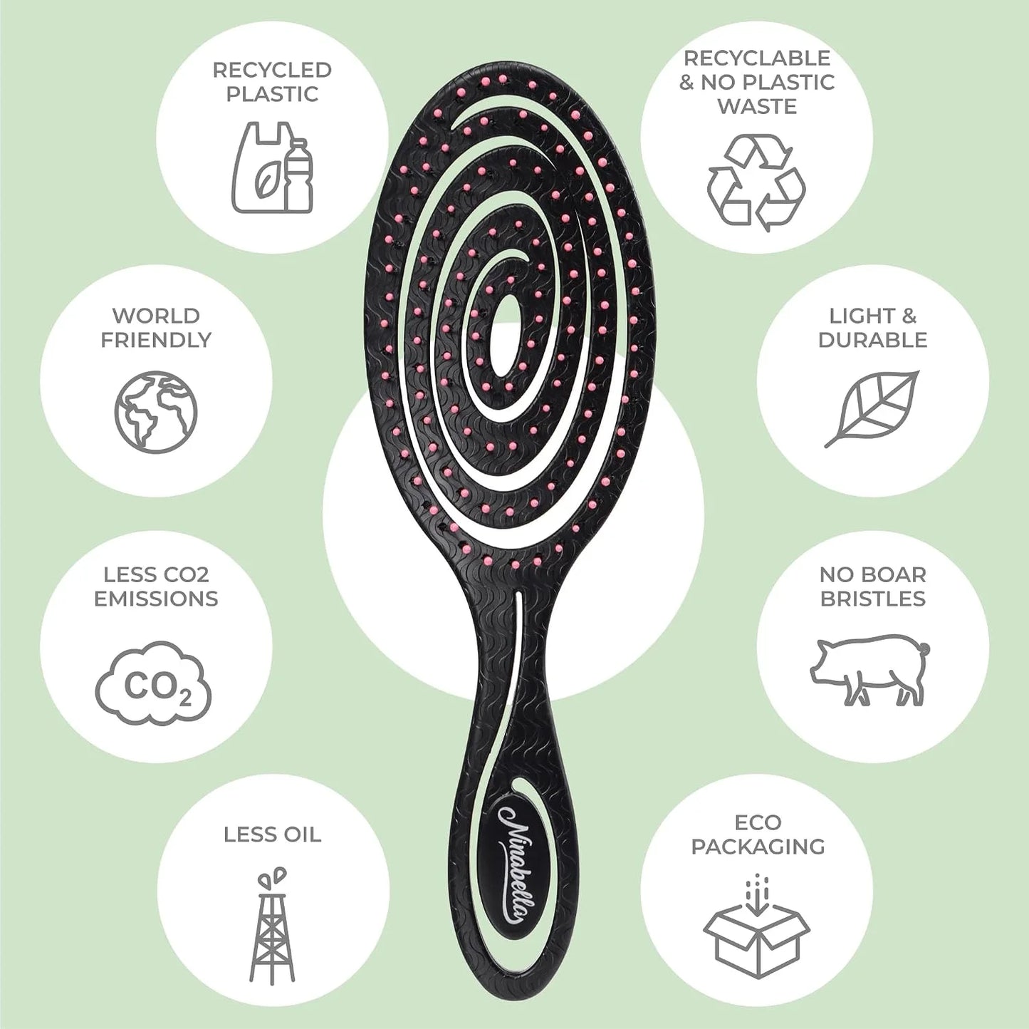 Ninabella Detangler Brush - No Tangle Hair Brush for Women, Fine, Thick and Long Hair - Hairbrush for Wet and Dry Hair, Gentle on the Scalp - Light Blue