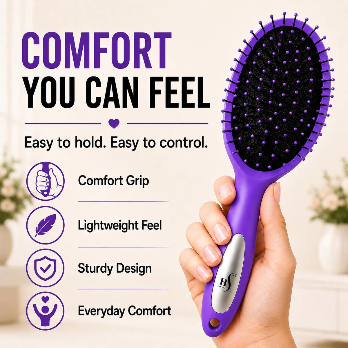 HerStyler Purple Hair Brush Detangler -Pain Free, No Breakage