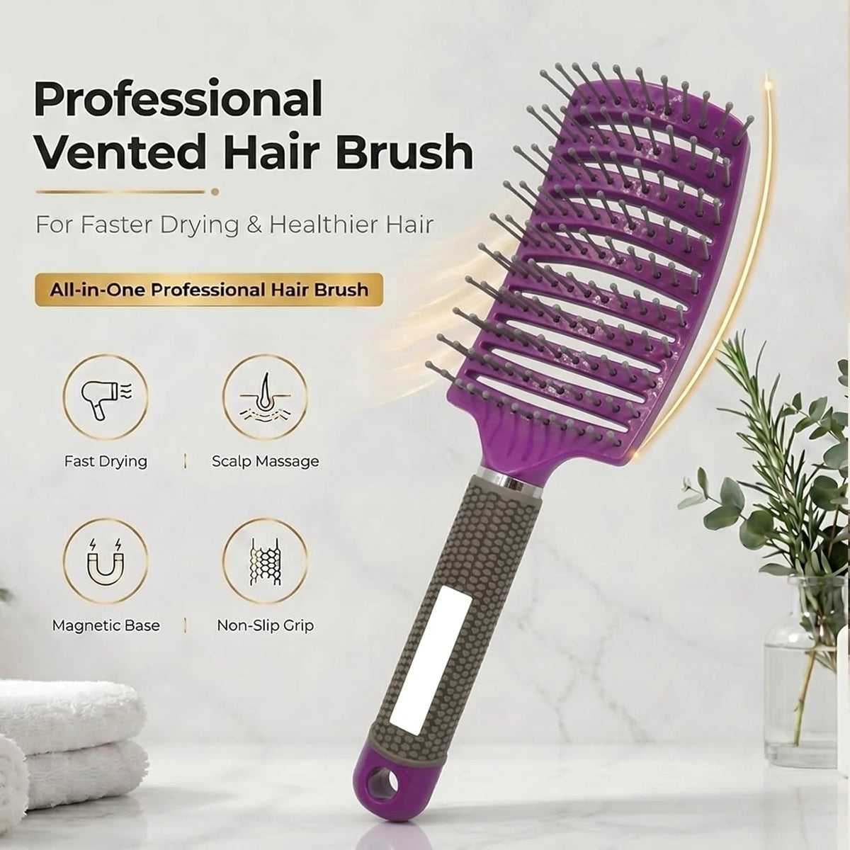 Curved Vented Hair Brush,Detangler Brush Faster Blow Drying for Women, Men