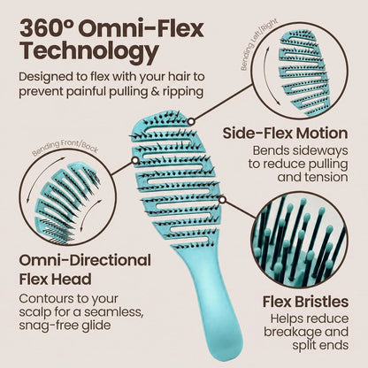 Earth & I Pain-Free Flex Detangler: Wet/Dry Curly Hair Brush, Teal Blue
