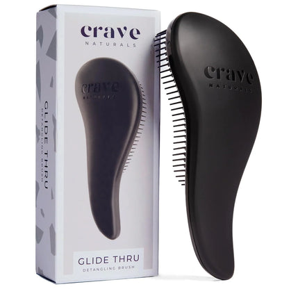 Crave Naturals Biggie Glide Thru Hair Brush - Detangler Brush for Curly, Straight, Wet or Dry Hair - Gentle Detangling Brushes for Adults, Kids, Toddlers - Hair Accessories for Women, 8.4x3.4" - Black