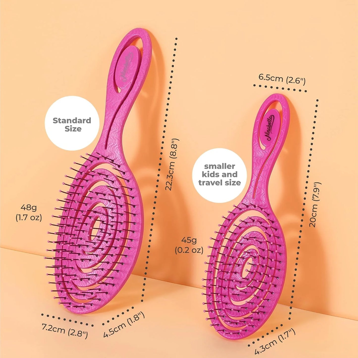 Ninabella Detangler Brush - No Tangle Hair Brush for Women, Fine, Thick and Long Hair - Hairbrush for Wet and Dry Hair, Gentle on the Scalp - Light Blue