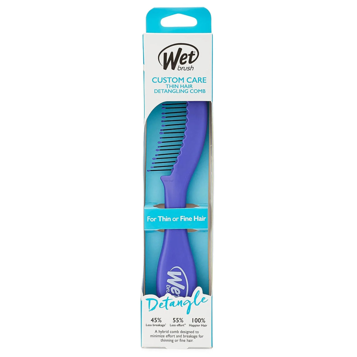 Wet Brush Thin Detangler Comb - Purple, Custom Care - All Hair Types - Ultra-Soft IntelliFlex Bristles Glide Through Tangles with Ease - Pain-Free Comb for Men & Women (Pack of 2)