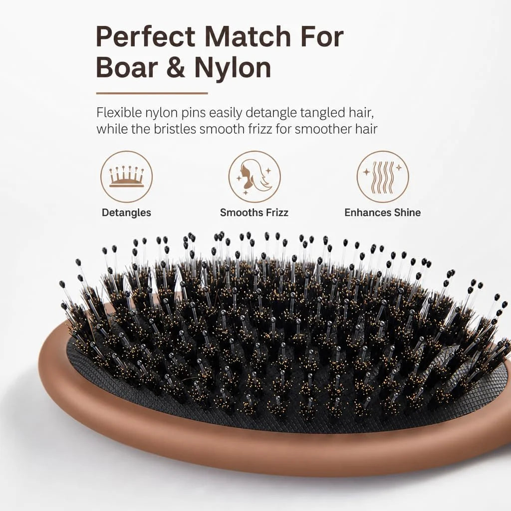 Boar Bristles Hair Brush for Women and Men, Detangling Hair Brush for Smoothing Massage Add Shine, Nylon&Boar Bristles Detangler brush for Hair Healthy (1 Pack-MintGreen)