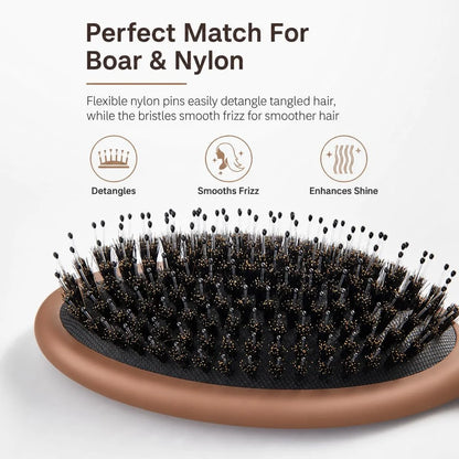Boar Bristles Hair Brush for Women and Men, Detangling Hair Brush for Smoothing Massage Add Shine, Nylon&Boar Bristles Detangler brush for Hair Healthy (1 Pack-MintGreen)